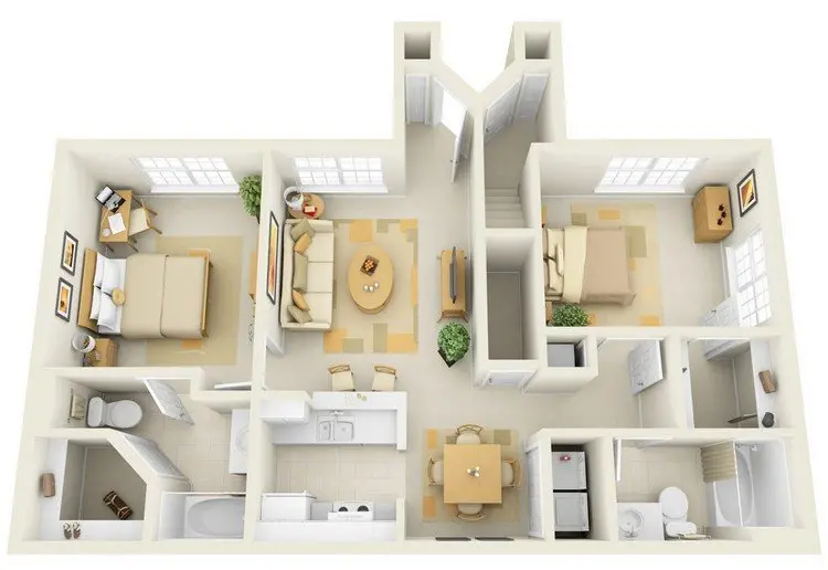 20 Awesome 3D Apartment Plans With Two Bedrooms - Part 2