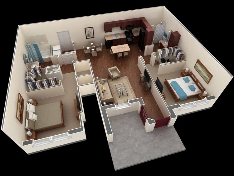 apartment plan apartments springs 3d bedrooms plans springsapartments floor shared layout homes