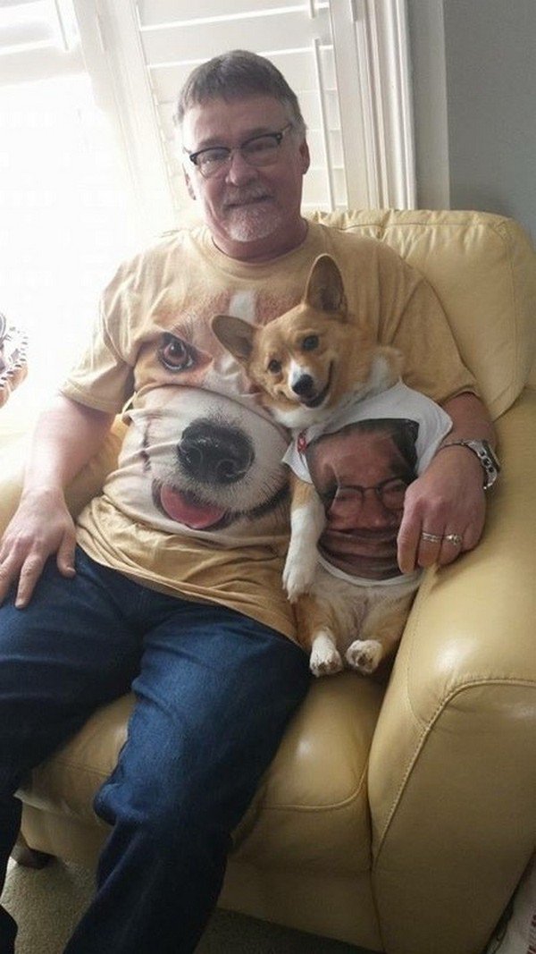dog shirts face put awesome imgur smile shirt dogs human wearing hilarious corgi goals friendship ever would dude thing