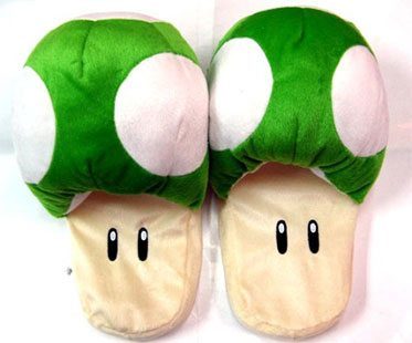 SUPER MARIO CIABATTE FUNGO VERDE pantofole green toad slippers mushroom new 1 up 