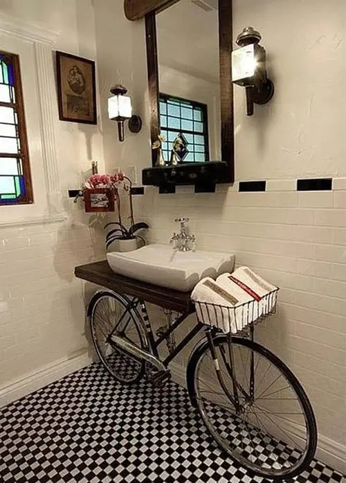 bicycle as counter bathroom