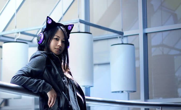 cat earphones purple
