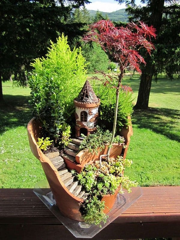 diy fairy garden red tree