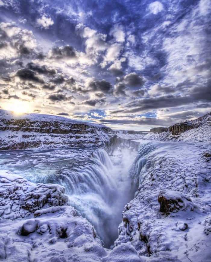 golden falls, iceland icy