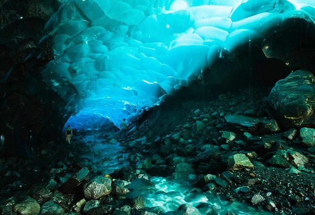 mendellhall glacier cave, alaska blue