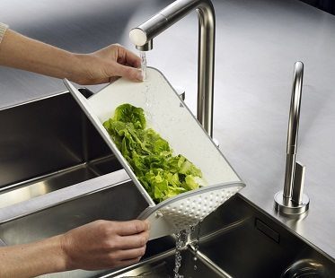 chopping board and colander rinse