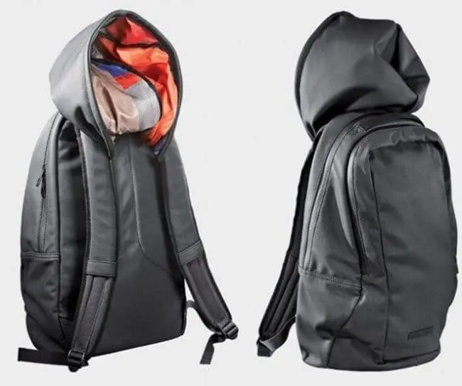 backpack with a built in hood