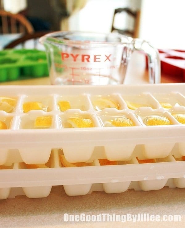 lemon in ice cube trays