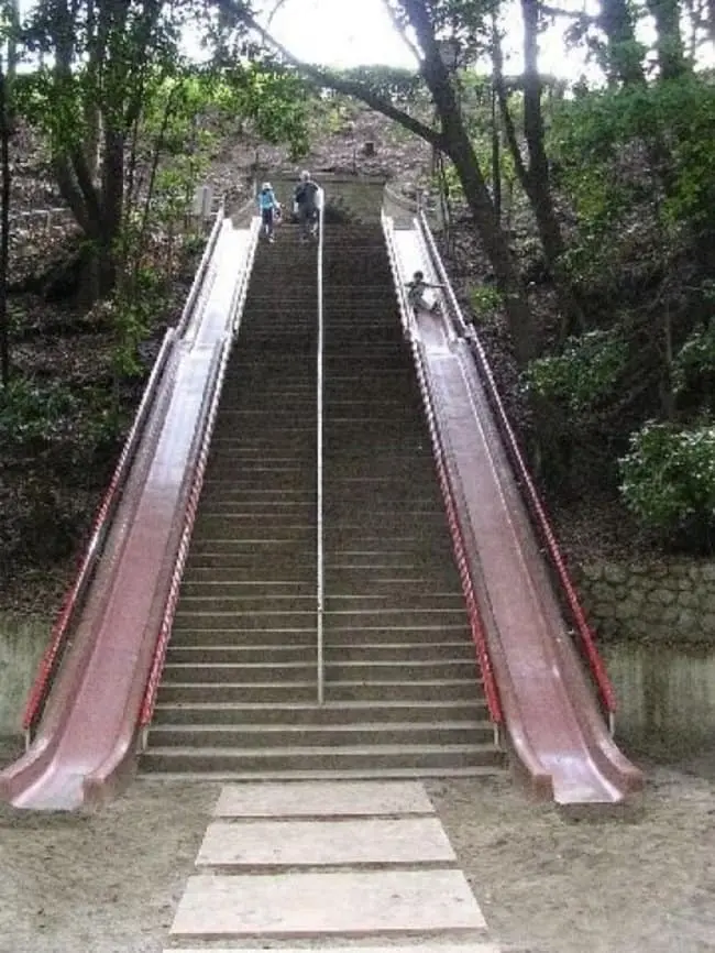 outdoor steps with slides either side