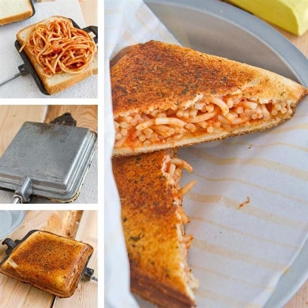 Garlic bread and spaghetti sandwich