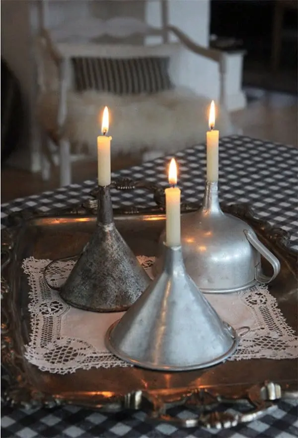 Vintage Funnels Into Candleholders