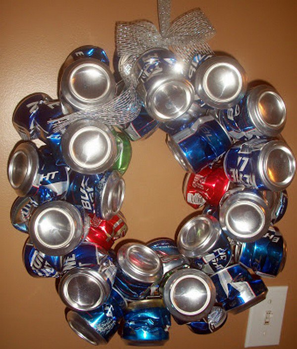 crushed beer can wreath