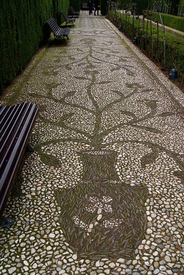 garden pebble path vase