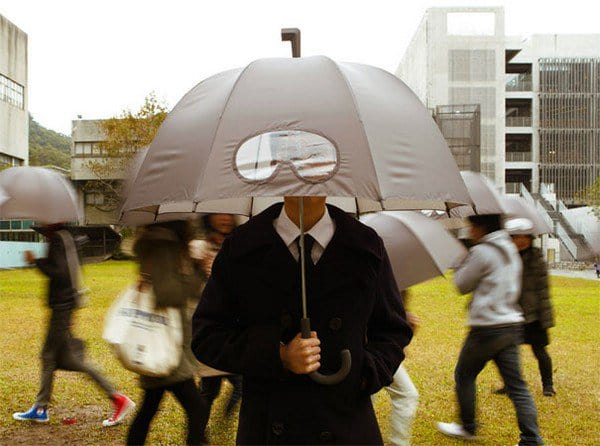 man goggles umbrella