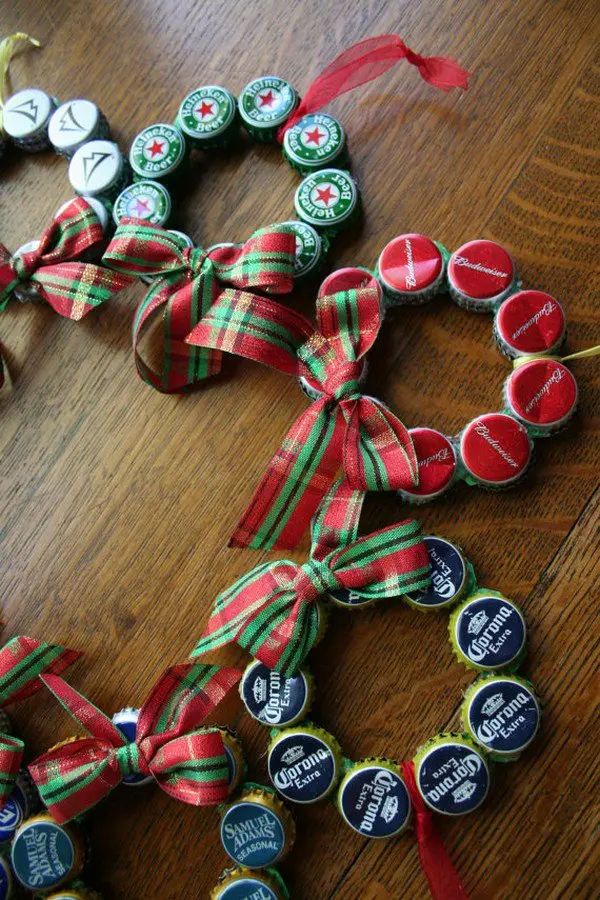 mini beer cap wreaths