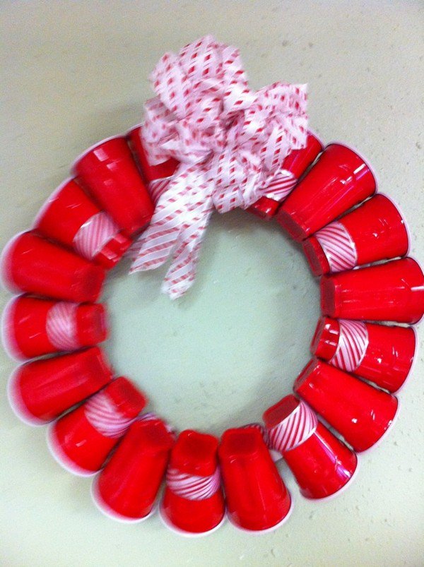 red disposable cup wreath