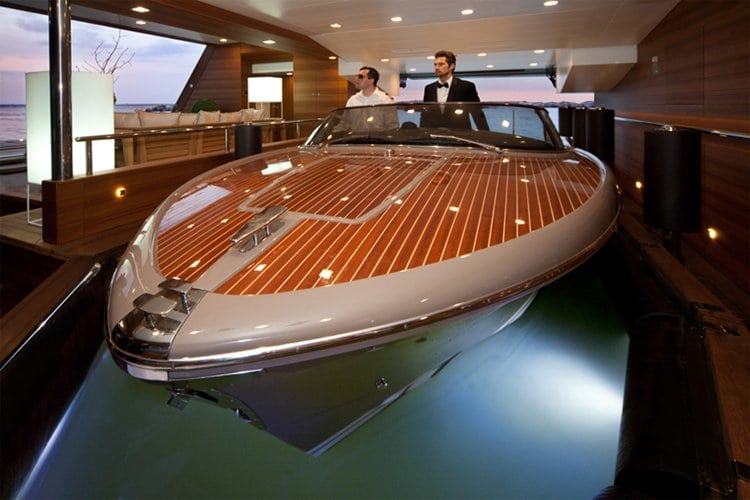 yacht with speed boat garage