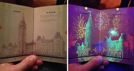 Canada's UV Passport hidden images