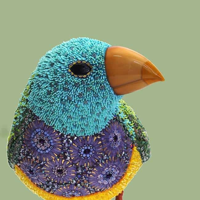 blue purple bird face