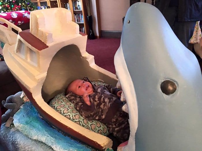 close up baby jaws crib