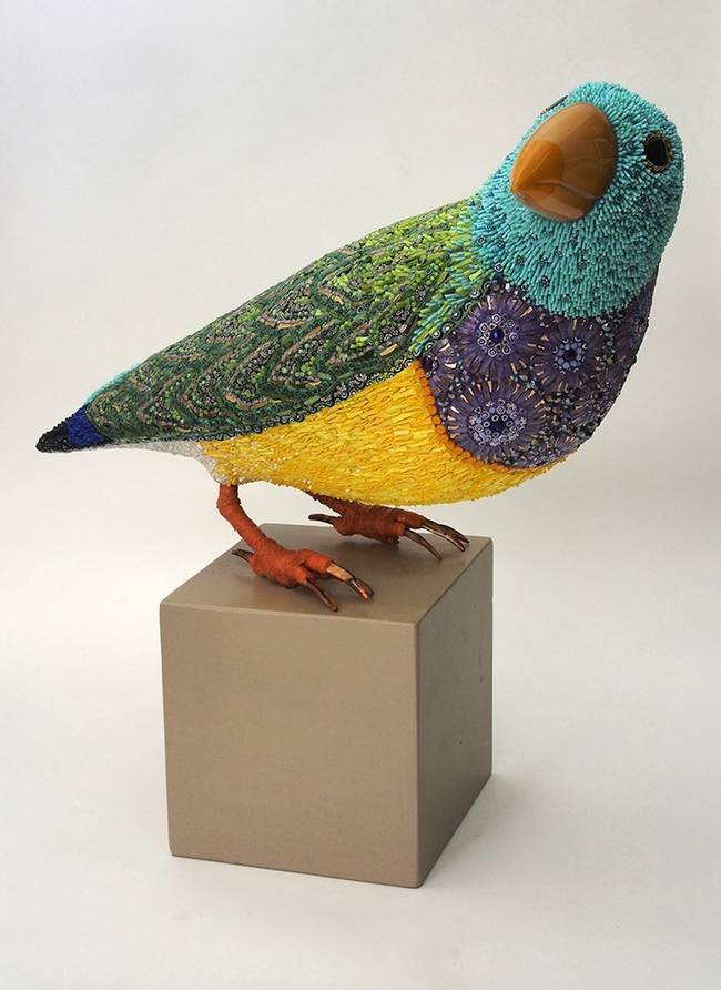colorful bird on box