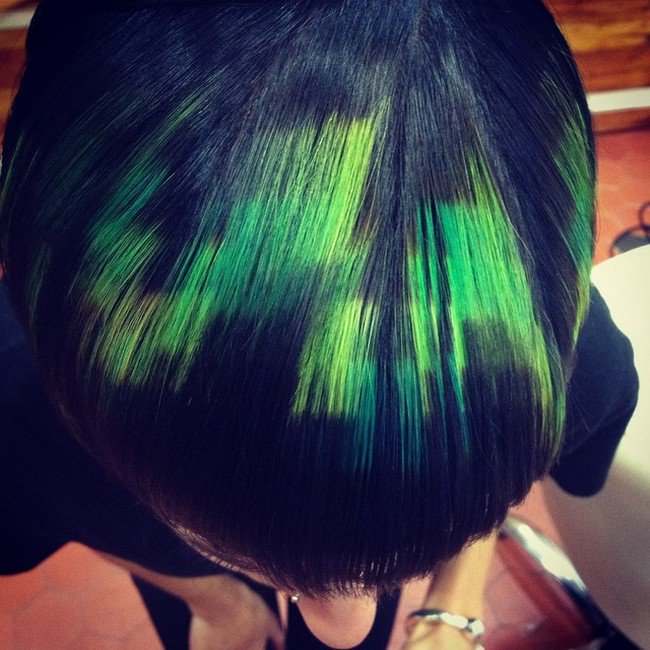 green black pixelated hair