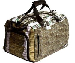 money stacks duffle bag