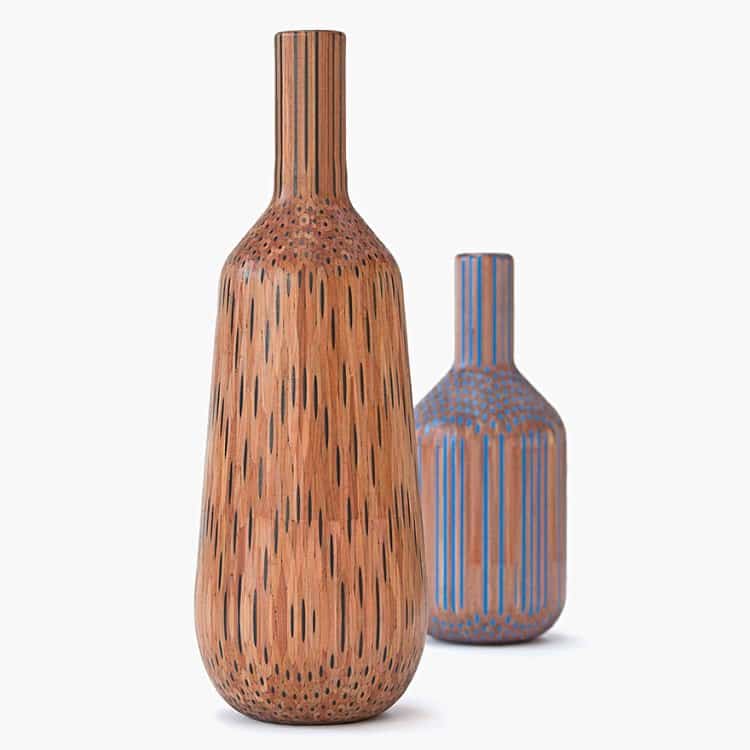 pair colorful brown pencil vases