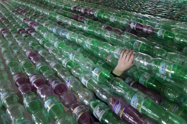 plastic bottles hand