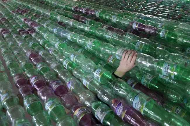 plastic bottles hand