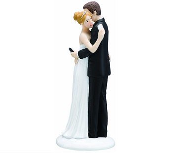 texting bride and groom cake topper figurine