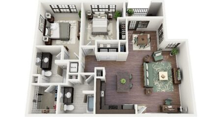 3D Apartment Plans 2 bedrooms