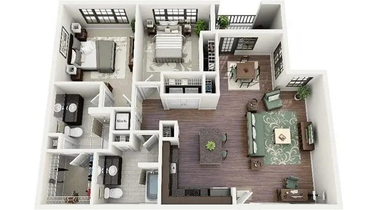 19 Awesome 3D Apartment Plans With Two Bedrooms - Part 1