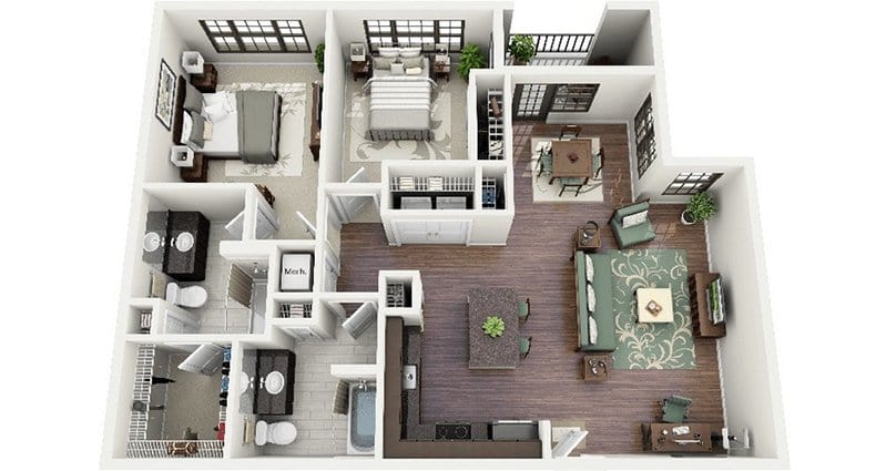 19 Awesome 3D Apartment  Plans  With Two  Bedrooms  Part 1