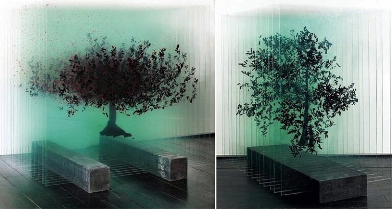3D Trees sculptures Painted Glass