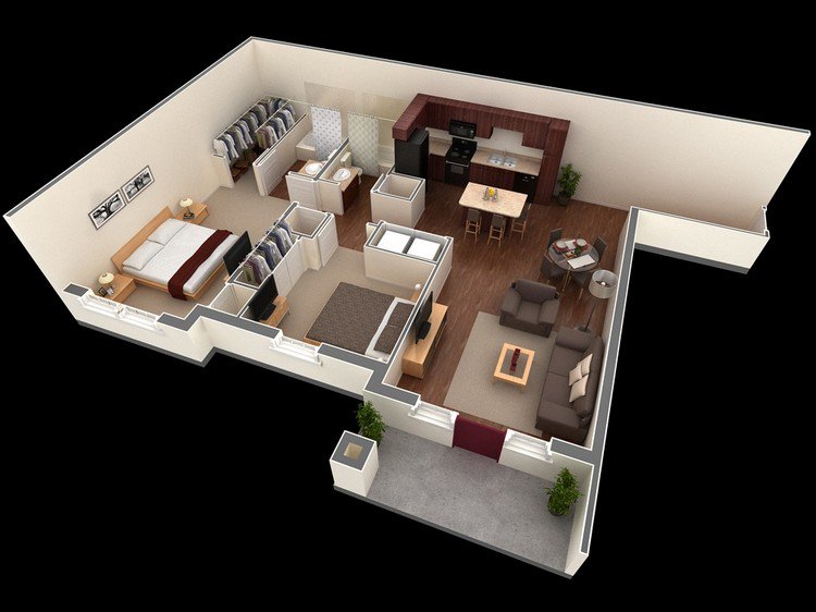 20 Awesome 3D Apartment Plans With Two Bedrooms Part 2