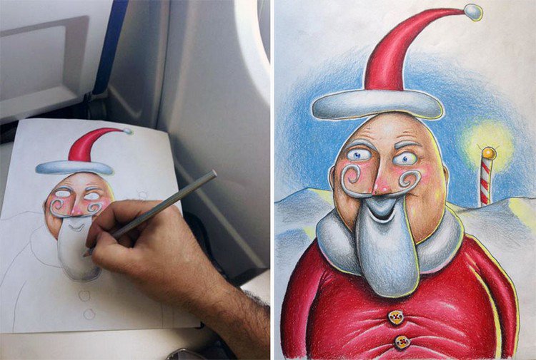 artist coloring santa