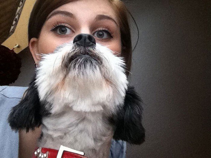 big eyes woman dog beard