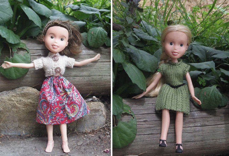 dolls posing garden