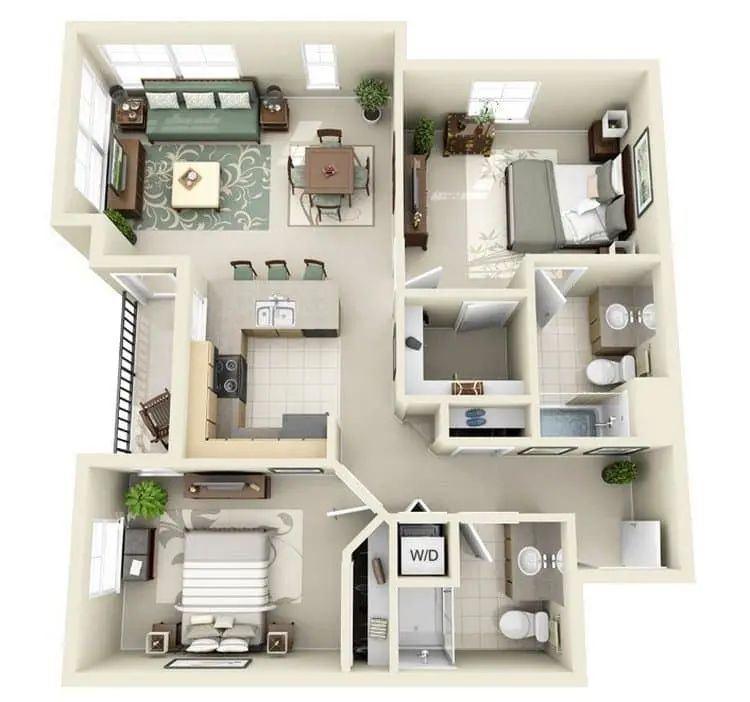 20 Awesome 3D Apartment  Plans  With Two  Bedrooms  Part 2 