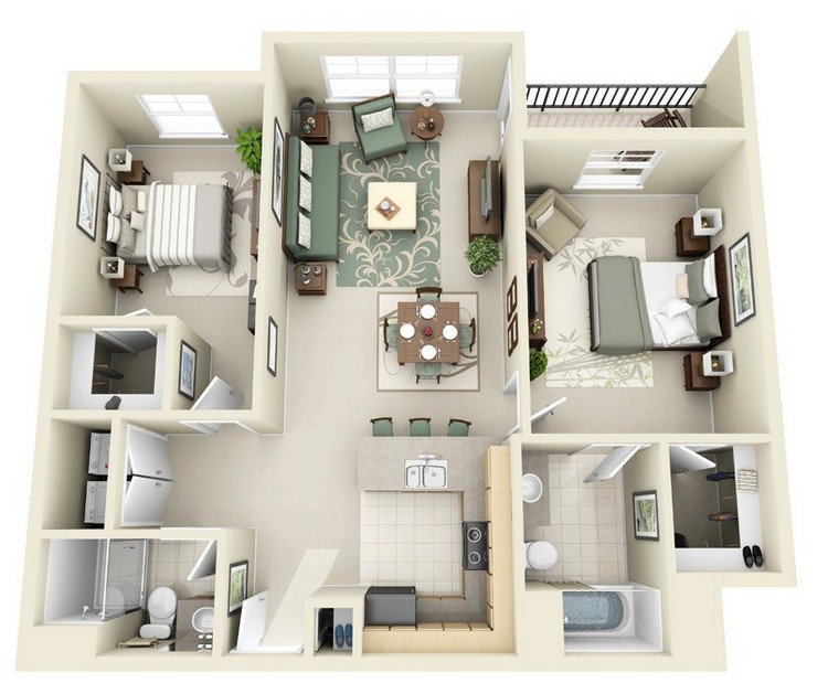 20 Awesome 3D Apartment  Plans  With Two  Bedrooms  Part 2 