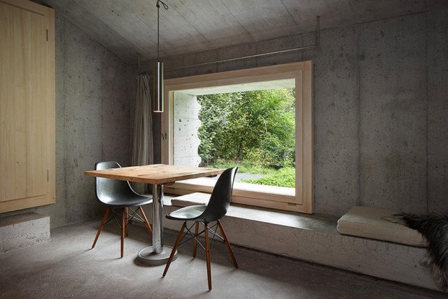 inside-concrete-log-cabin-table
