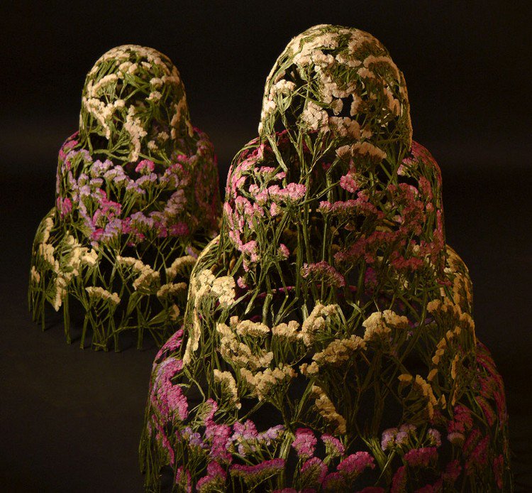 pair flower sculptures