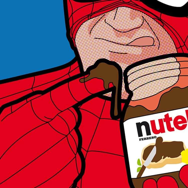 pop-art-illustrations-secret-lives-super-heros-greg-guillemin-spiderman-nutella