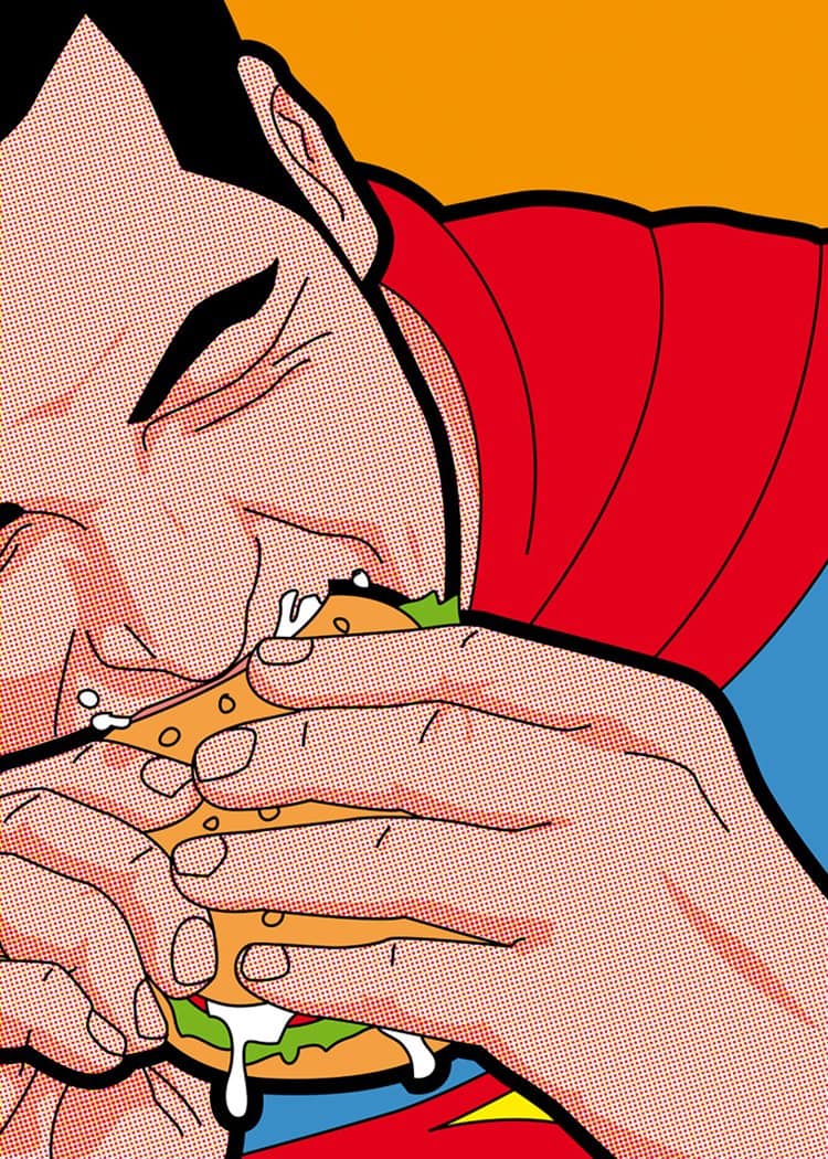 pop-art-illustrations-secret-lives-super-heros-greg-guillemin-superman-burger