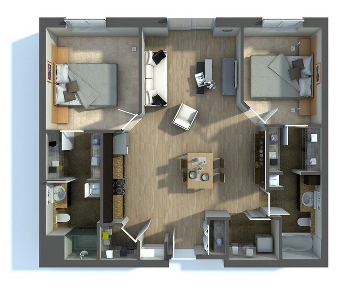 20 Awesome 3D Apartment  Plans With Two  Bedrooms  Part 2 
