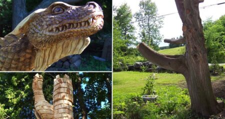 tree struck by lightning dragon sculpture