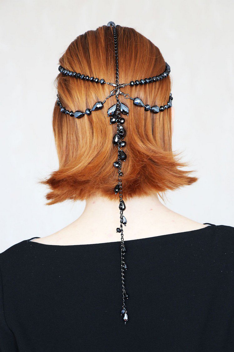 black beaded headpiece back