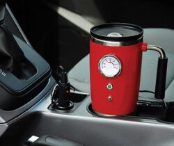 heated travel mug red