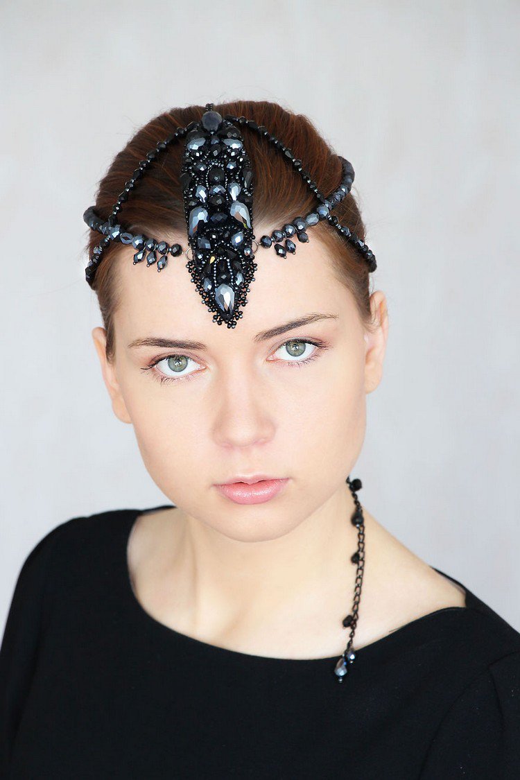 jeweled black beaded headpiece